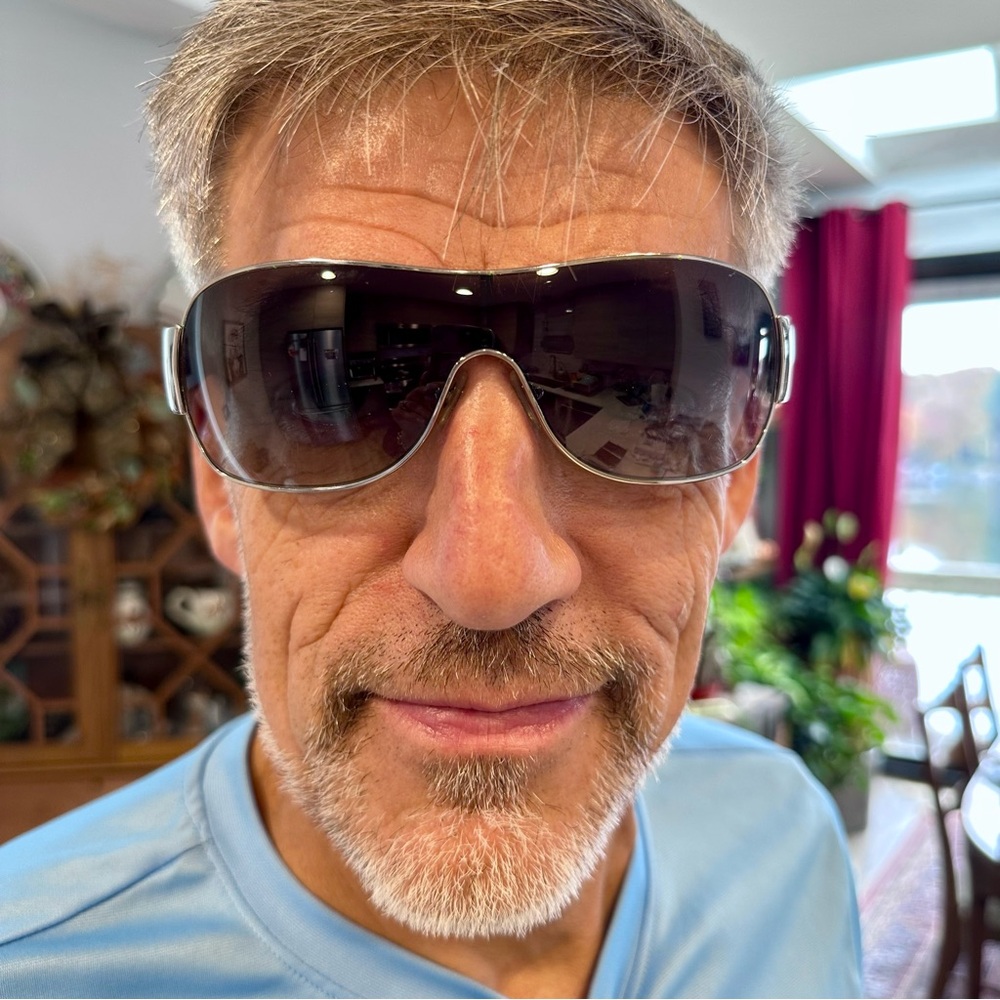 Authentic Versace Shield Silver Frame Sunglasses … - image 1